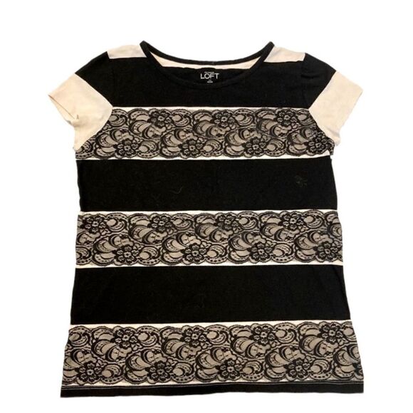 Ann Taylor Loft short sleeve lace Top Small - Picture 1 of 5